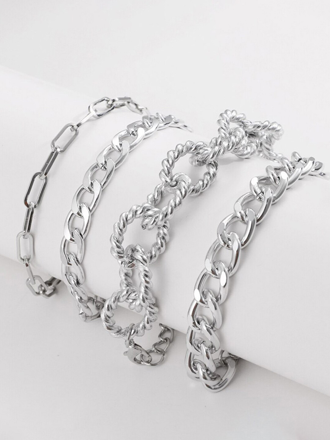 Jewels Galaxy Women Pack Of 4 Silver-Plated Link Bracelets
