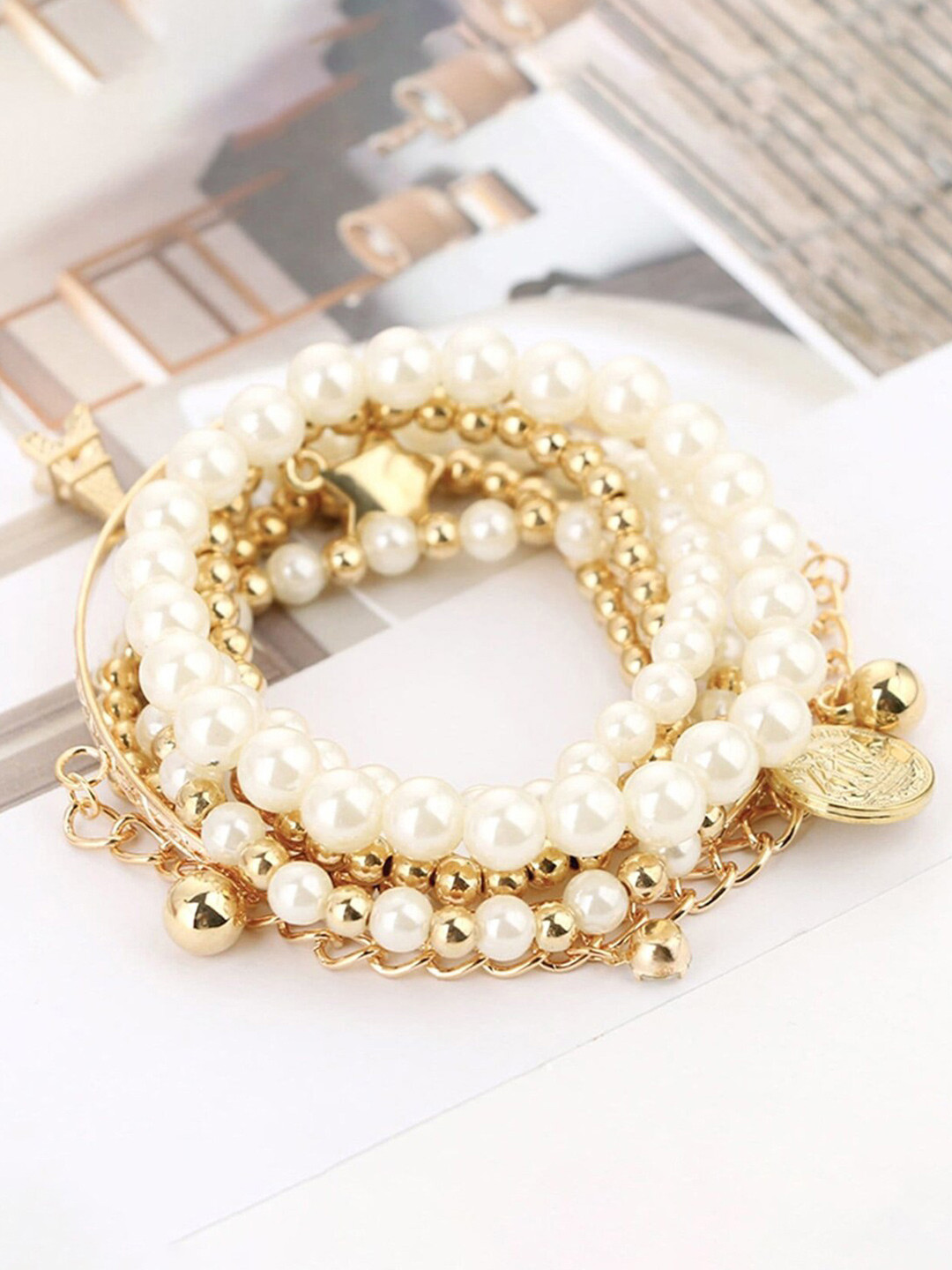 Jewels Galaxy Women Gold-Plated Multistrand Bracelet
