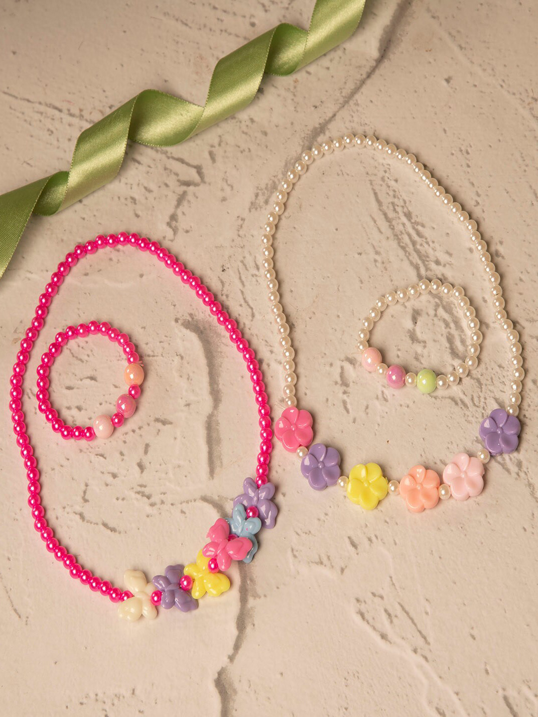 Jewelz Set of 4 Beaded Brass-Plated Necklace With Bracelets