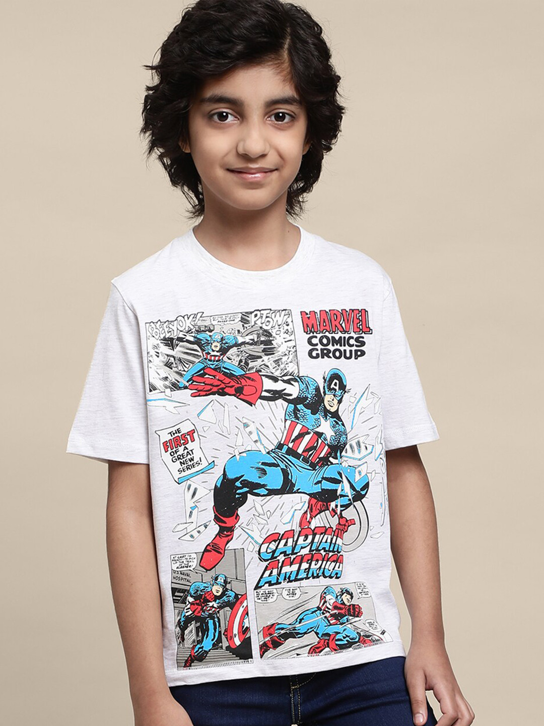 Kids Ville Boys Marvel Comics Printed Pure Cotton Tshirt