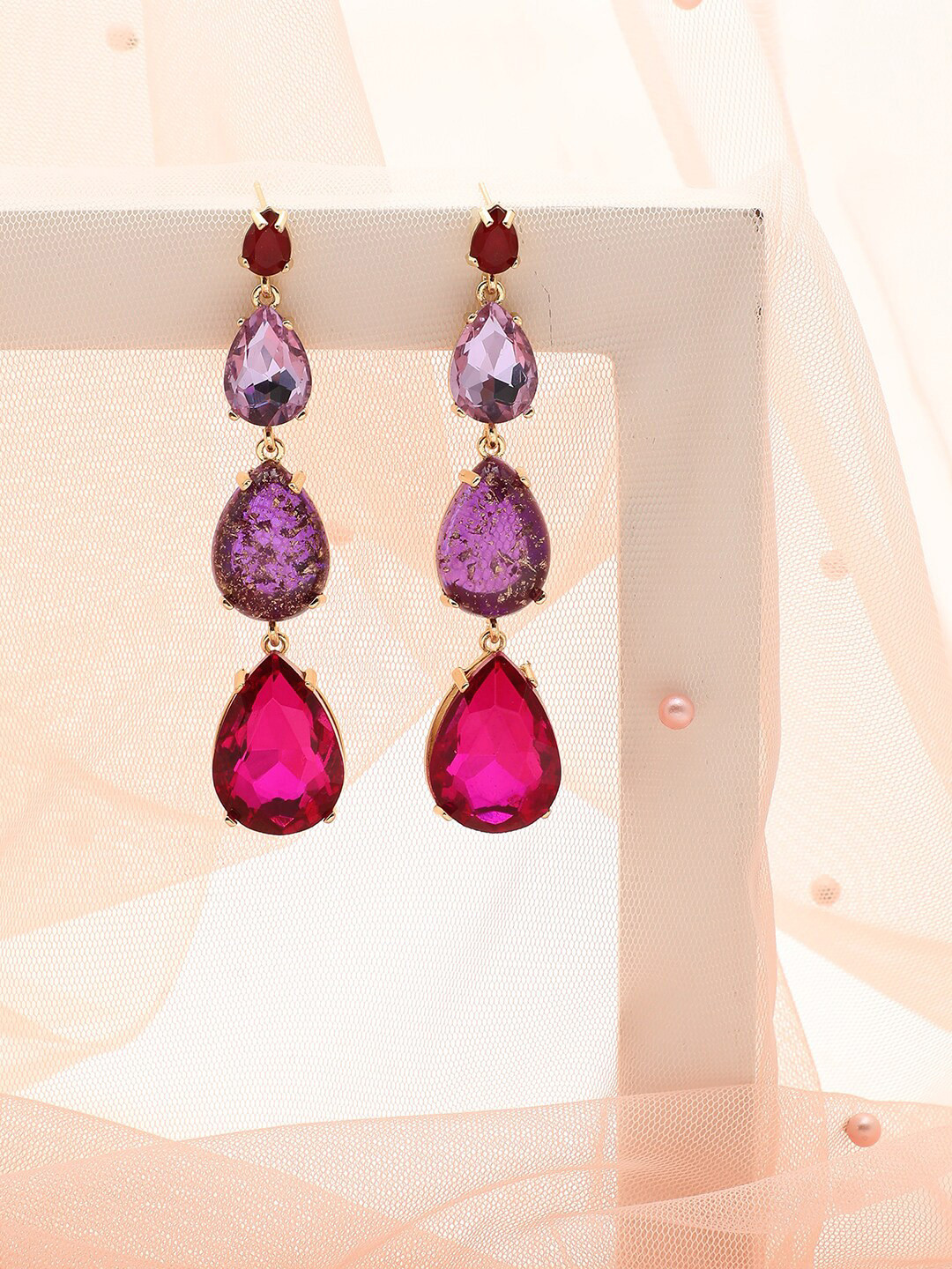 SOHI Gold-Plated Tear-Drop Shaped Drop Earrings