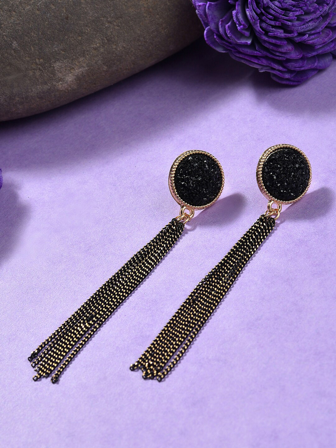 SOHI Gold-Plated Contemporary Drop Earrings