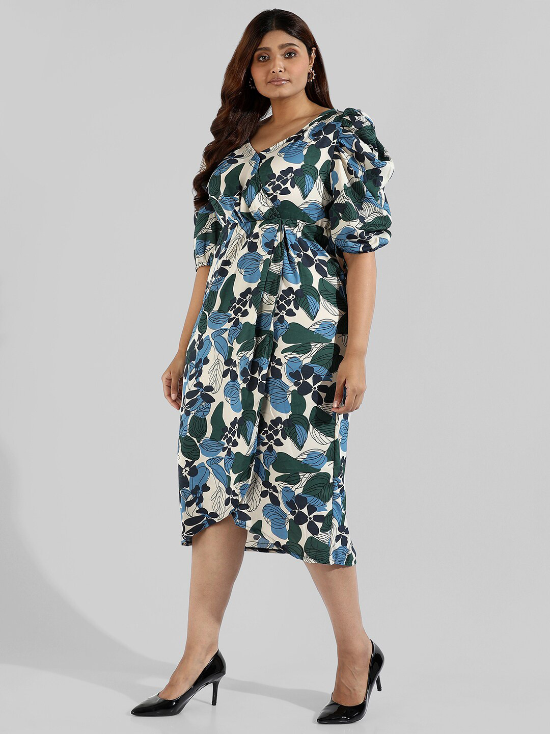 Instafab Plus Multicoloured Floral Midi Dress