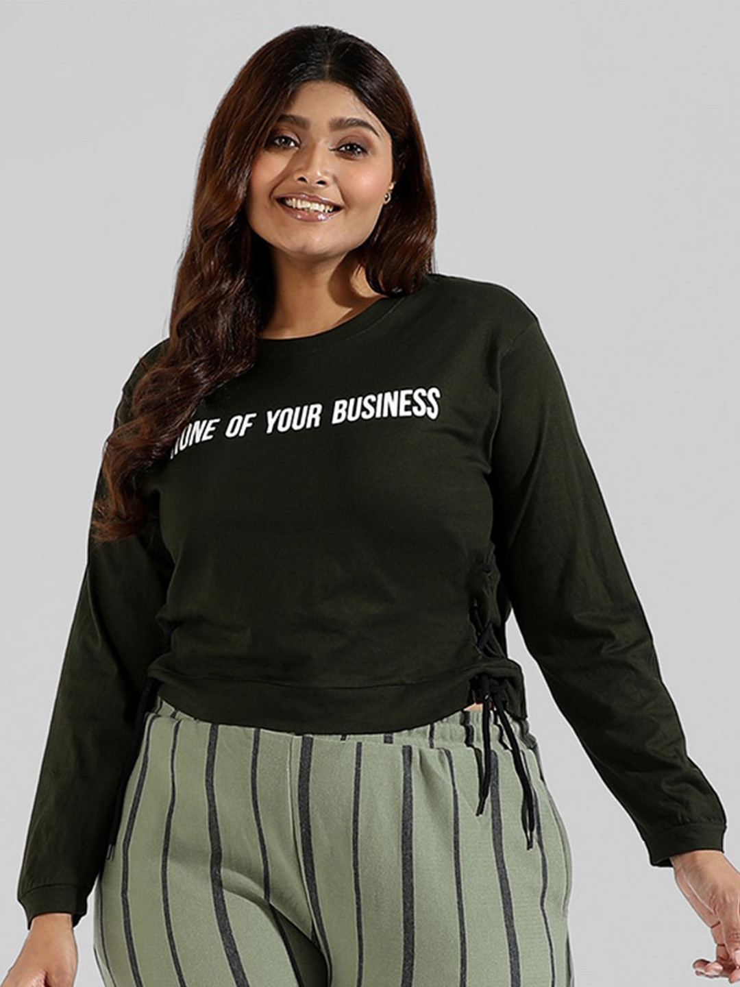 Instafab Plus Green Print Top