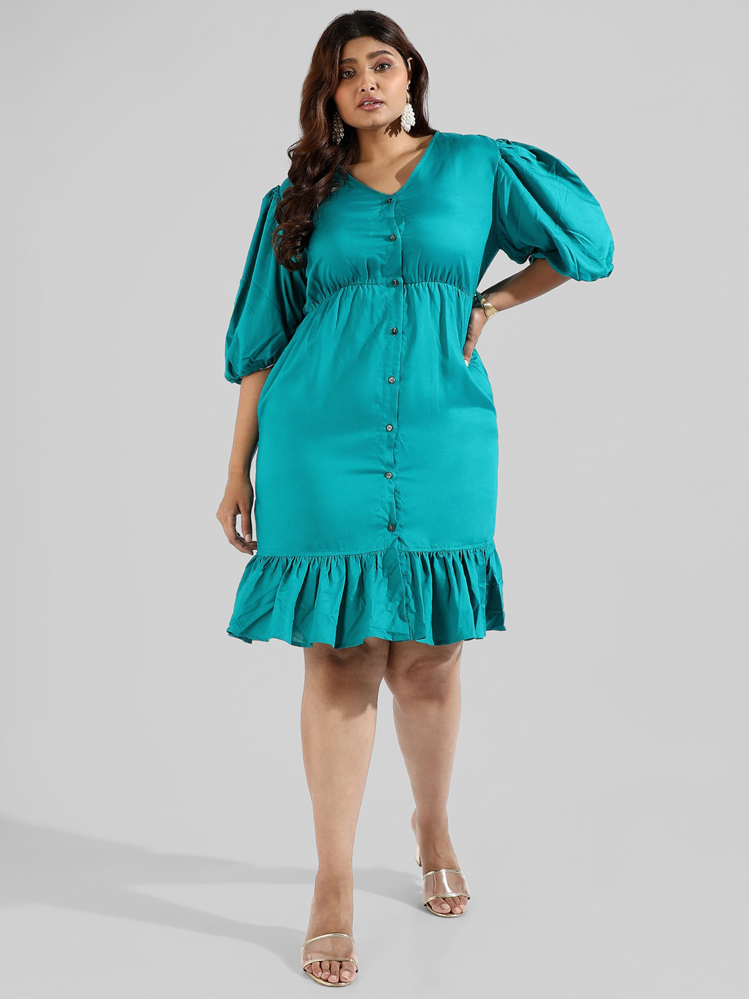 Instafab Plus Green Empire Dress