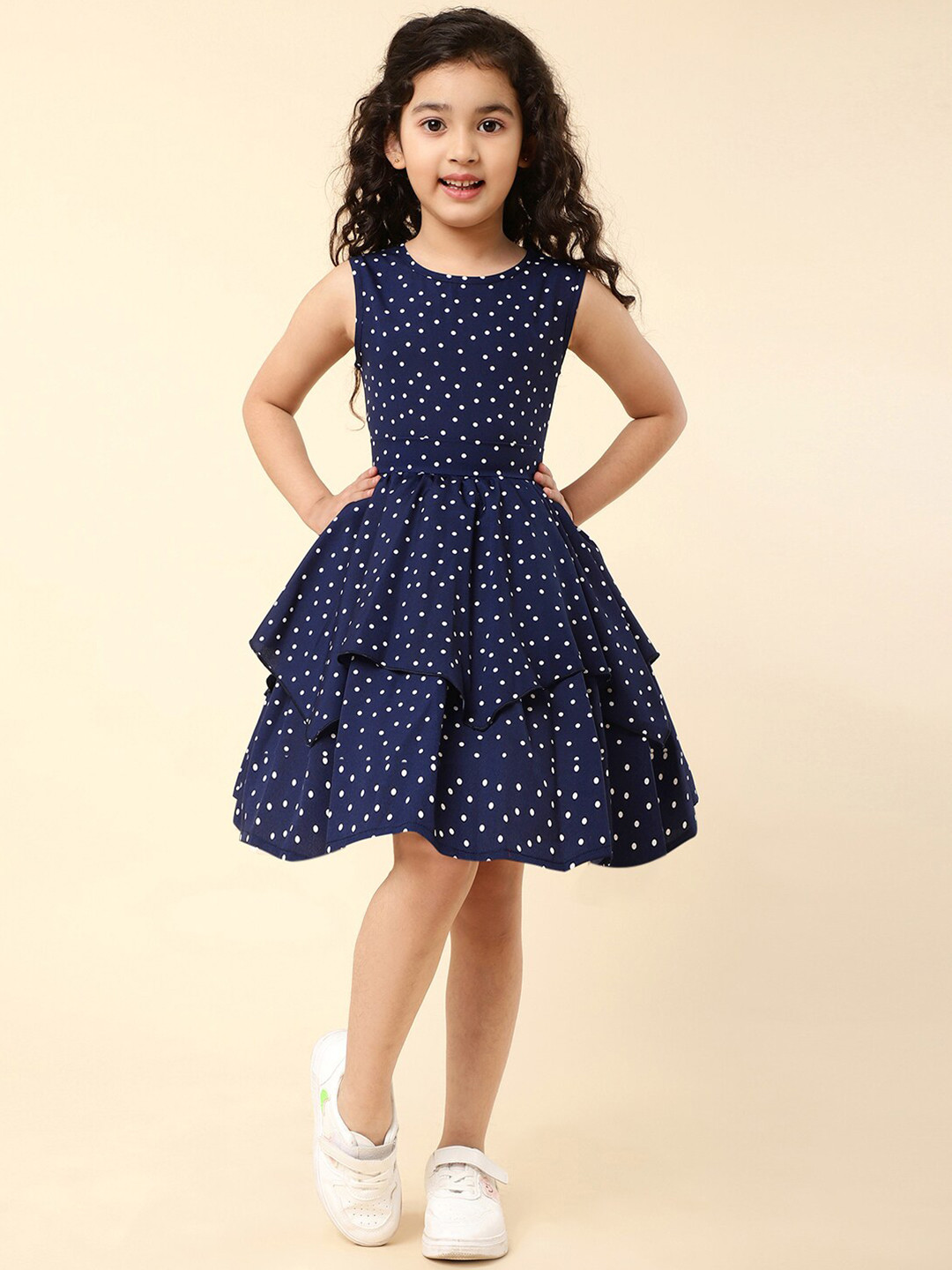 A T U N Navy Blue Layered Crepe Dress