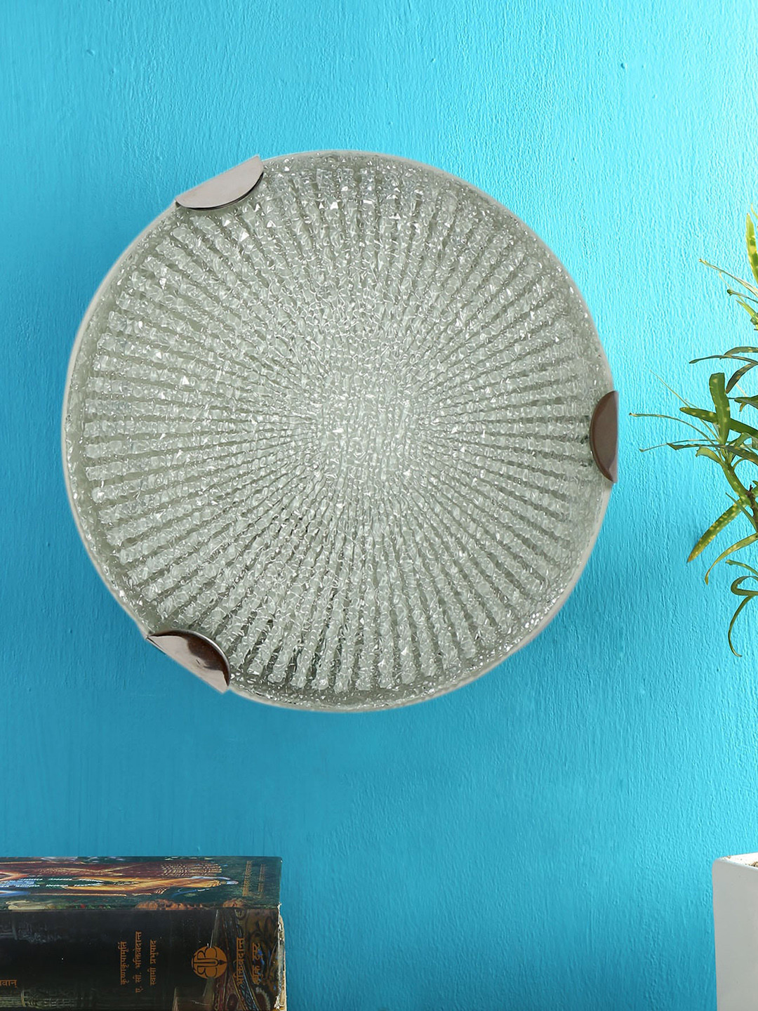 Devansh White Striped Glass Flush Mounted Lamp