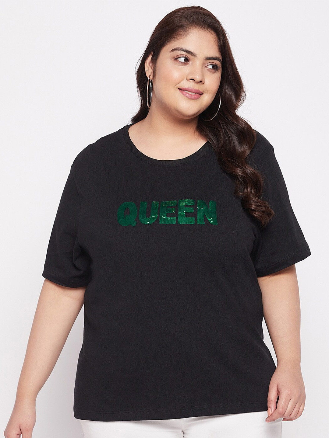AUSTIVO Plus Size Typography Printed Cotton Top