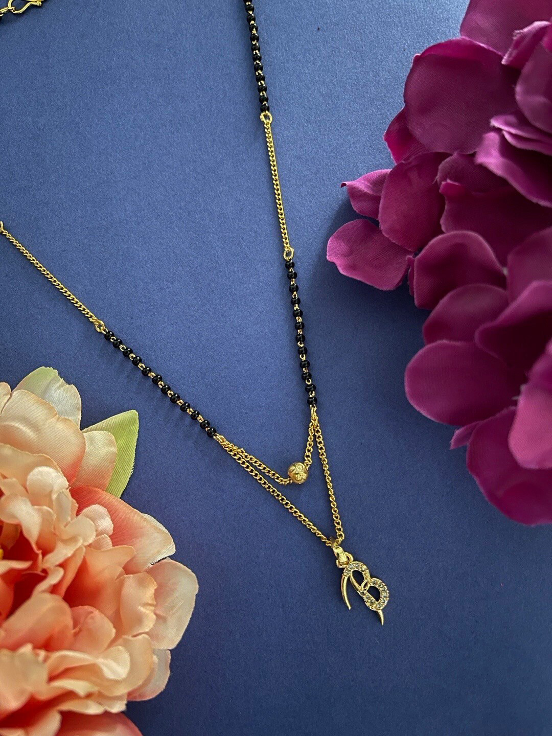 Digital Dress Room Gold-Plated AD Studded B Letter Charm Brass Mangalsutra