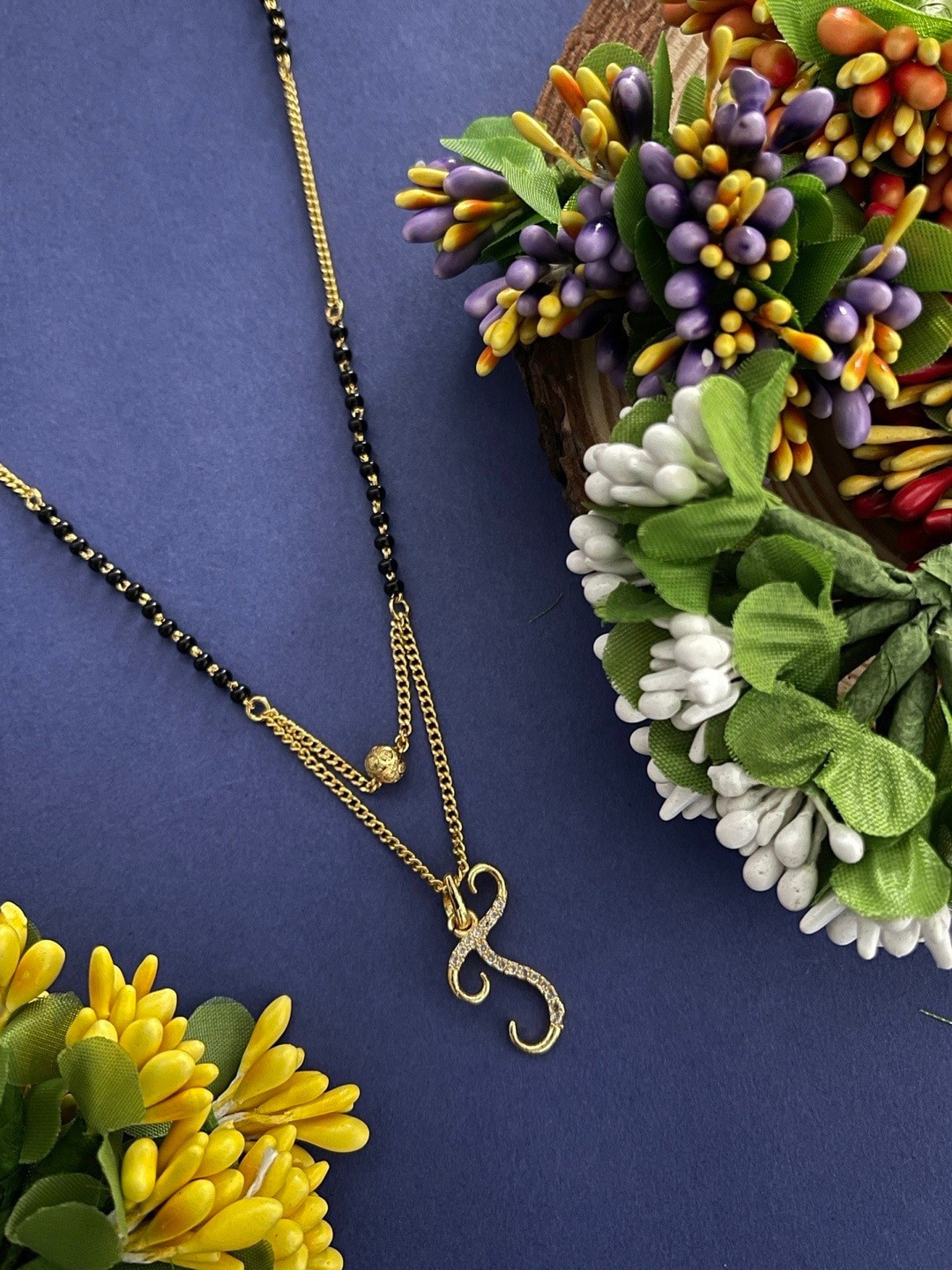 Digital Dress Room Gold-Plated Stones Studded & Beaded Mangalsutra