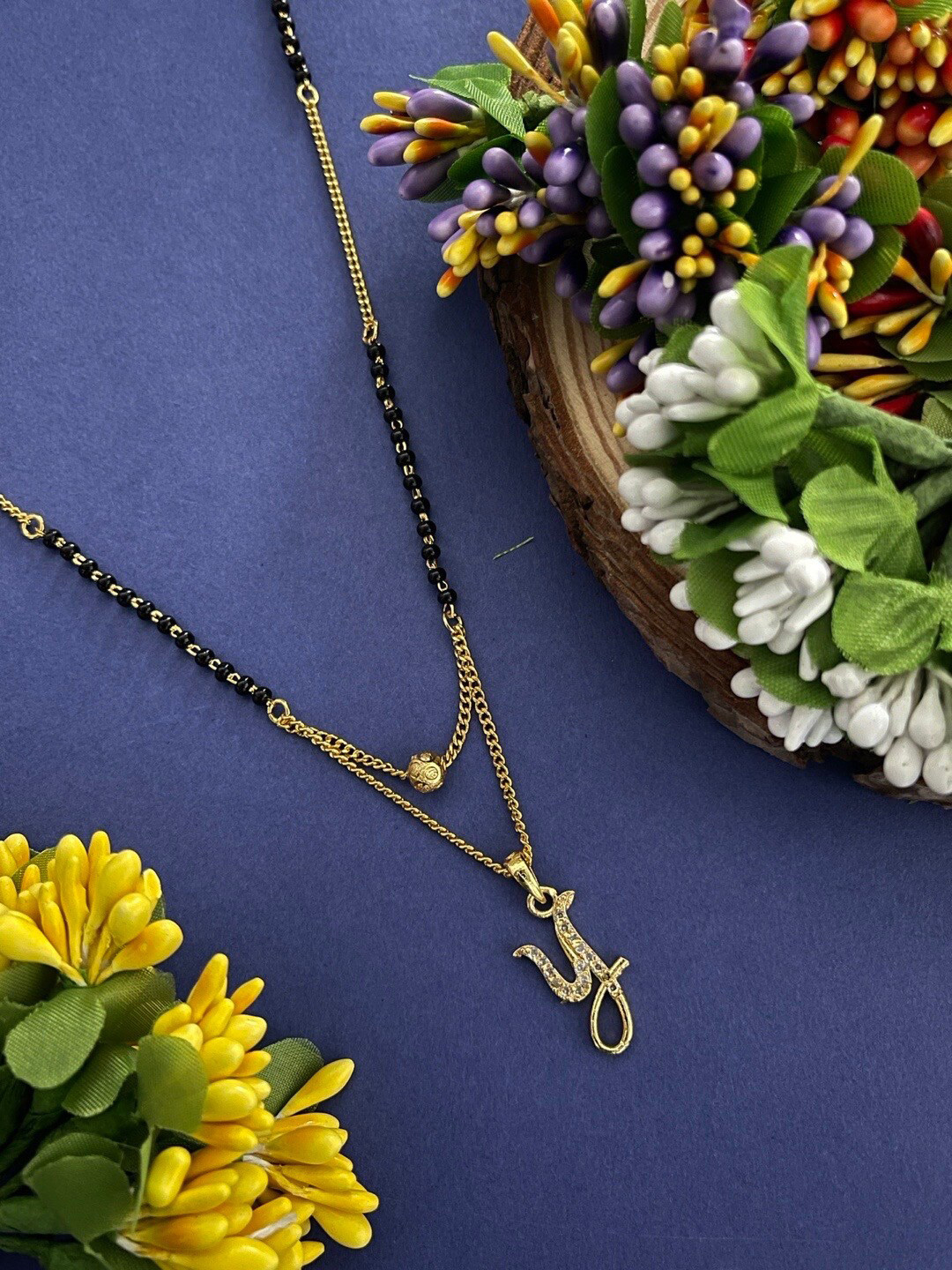 Digital Dress Room Gold-Plated AD Studded Y Letter Charm Brass Mangalsutra