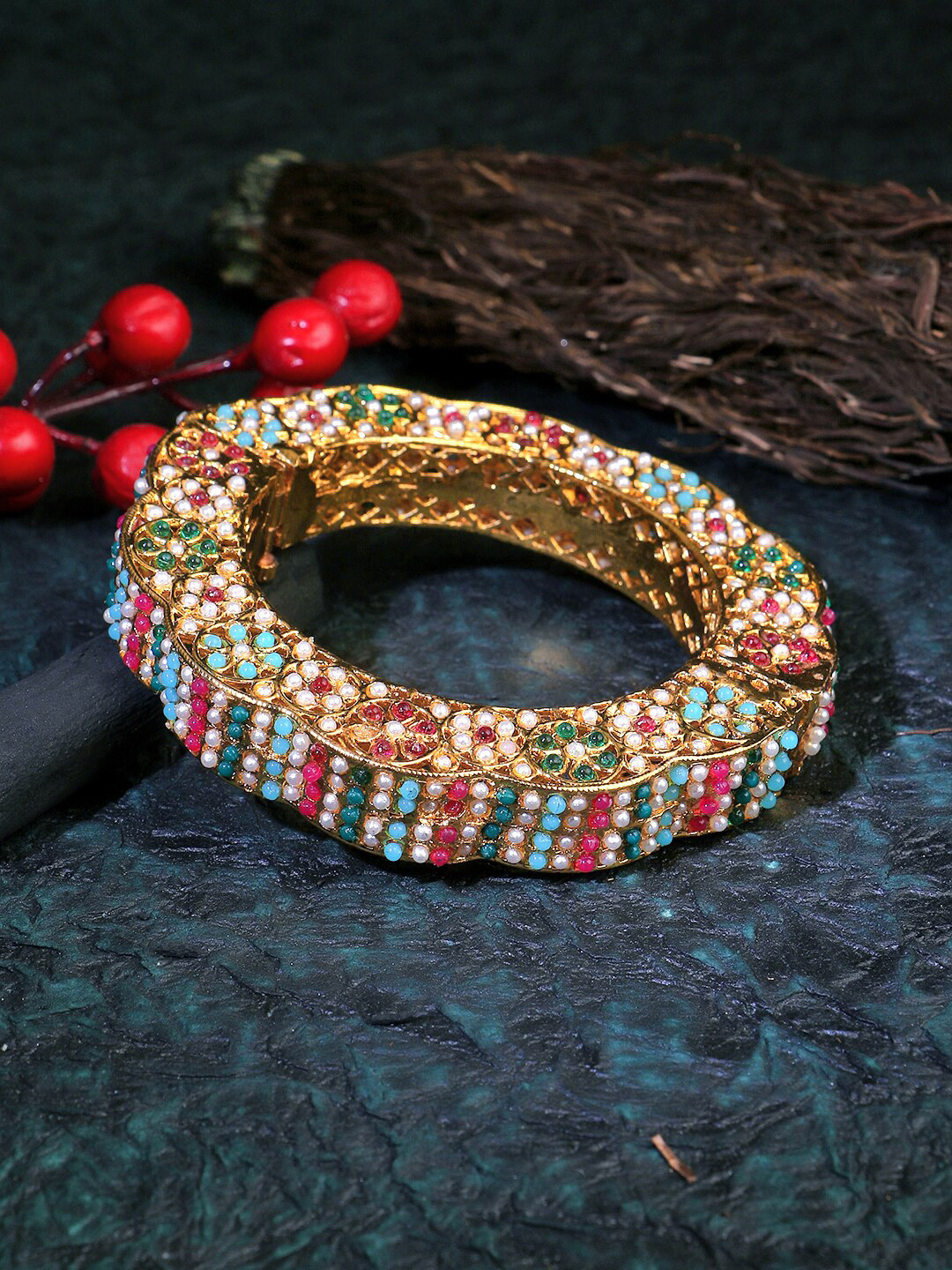 Adwitiya Collection Gold-Plated & Beaded Bangle