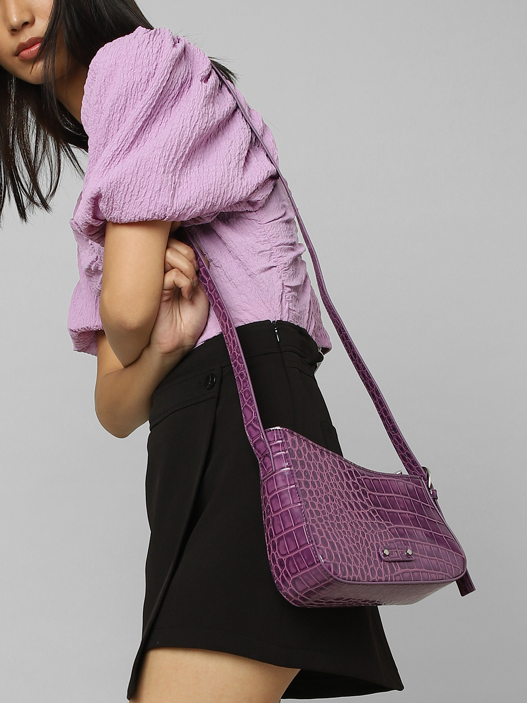 ONLY Purple Textured Structured Sling Bag