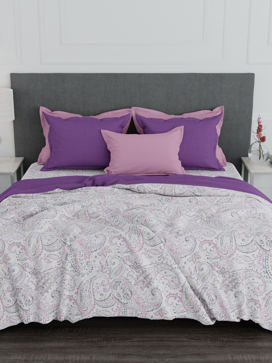 MYTRIDENT Everyday White  Purple Ethnic Motifs Mild Winter 150 GSM Double Bed Comforter