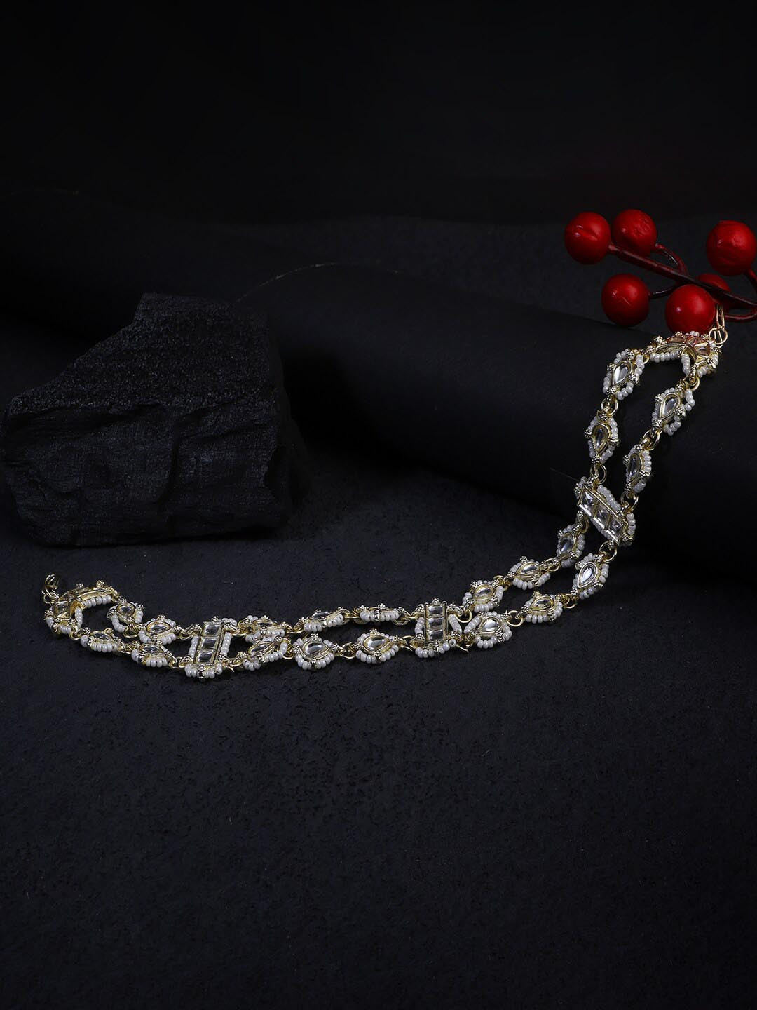 Adwitiya Collection Gold Plated Kundan Studded & Pearl Beaded Matha Patti