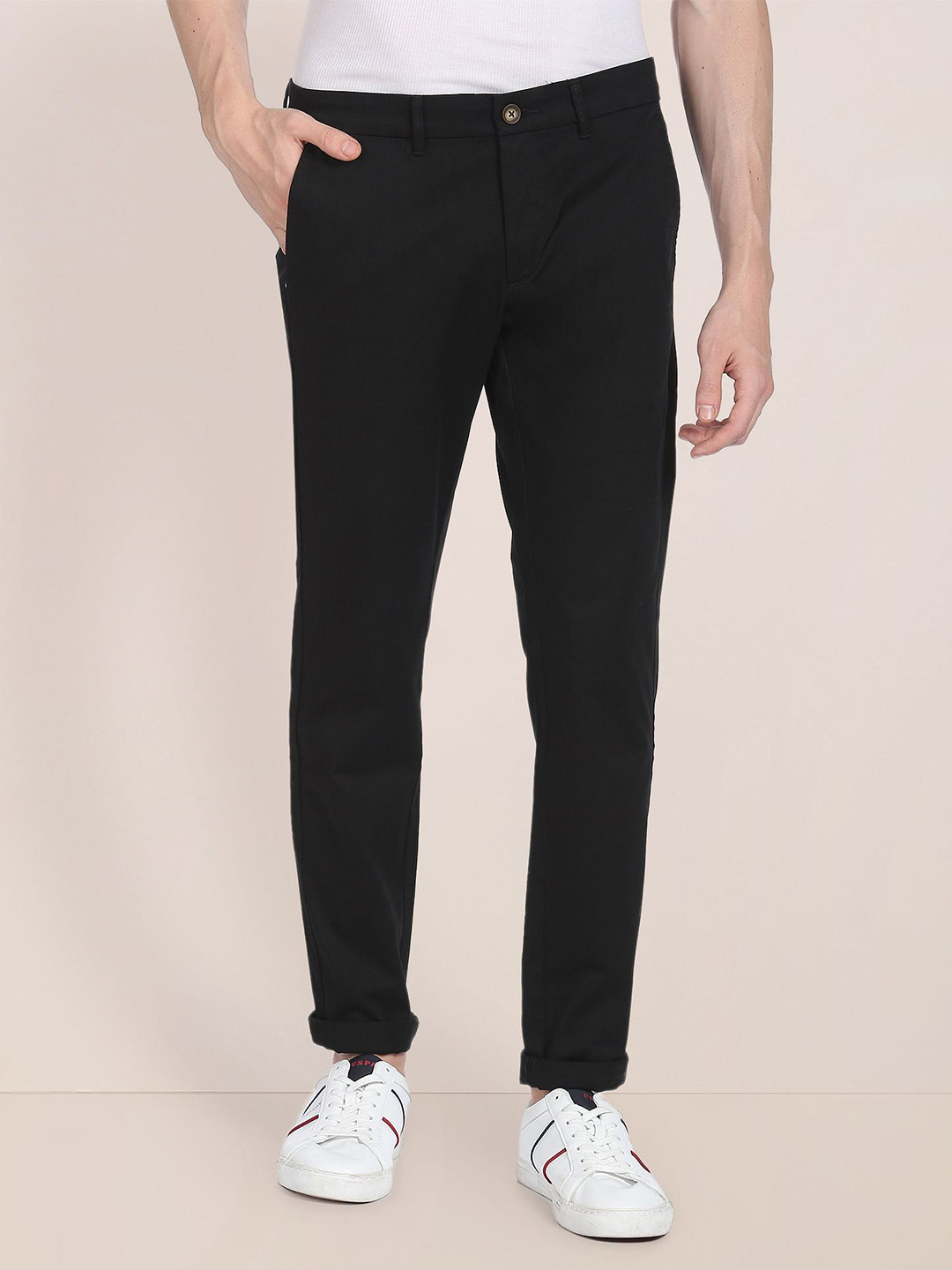 U.S. Polo Assn. Men Black Slim Fit Chinos Trousers