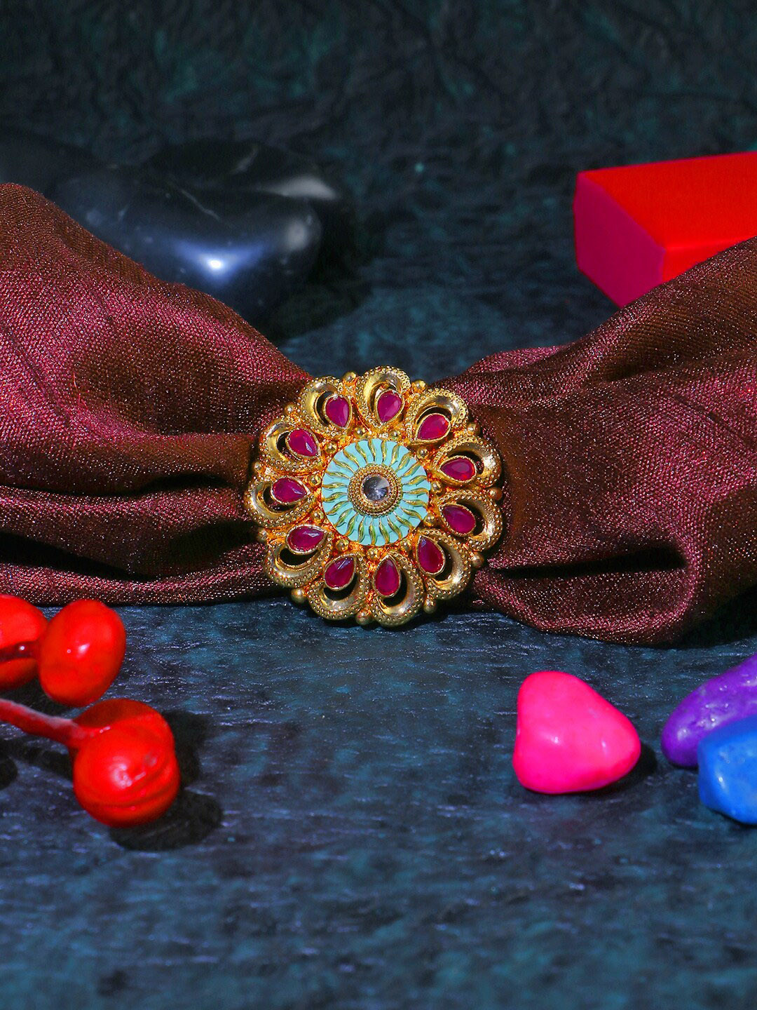 Adwitiya Collection 24CT Gold-Plated Stone-Studded Finger Ring