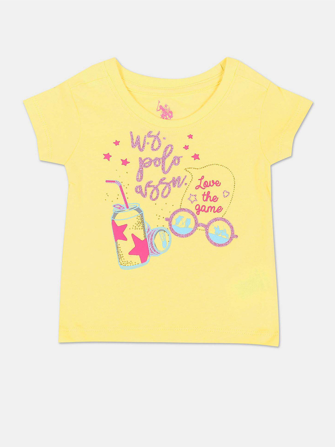 U.S. Polo Assn. Kids Girls Typography Printed Pure Cotton T-shirt