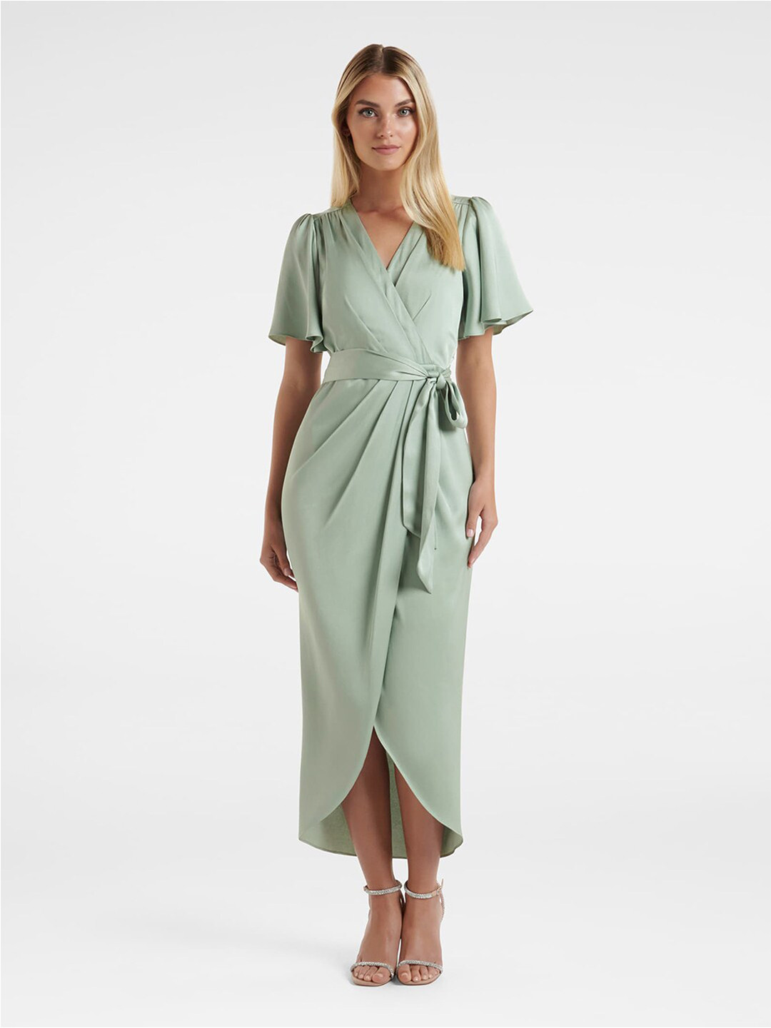 Forever New V-Neck Flared Sleeves Midi Dress
