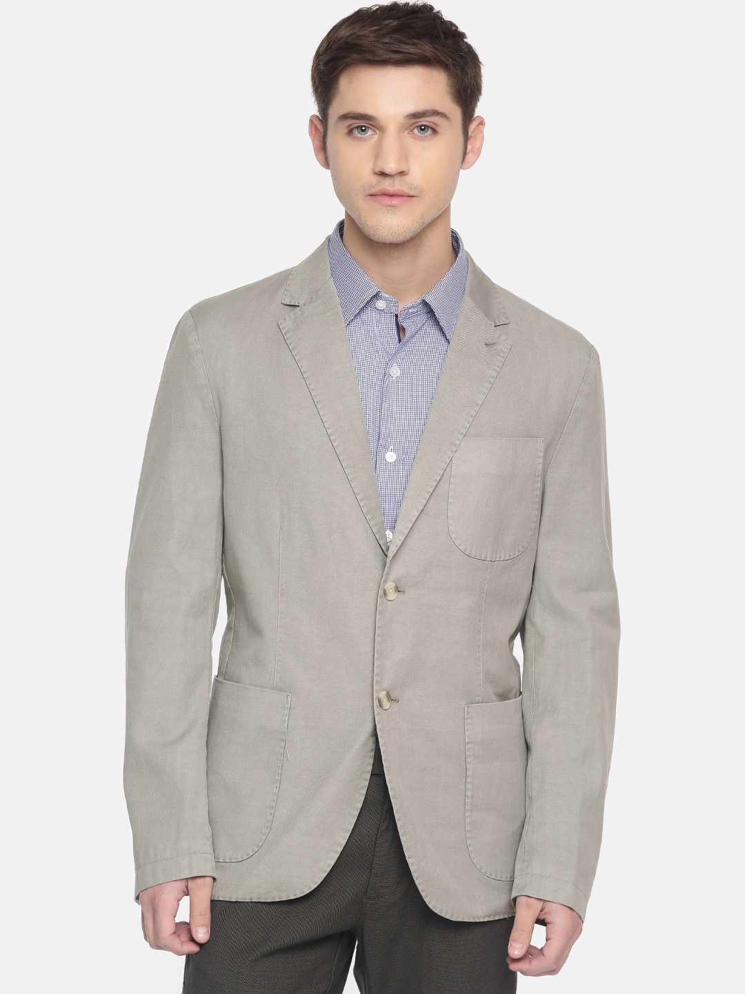 Buy U.S. Polo Assn. Men Grey Solid Single Breasted Casual Blazer