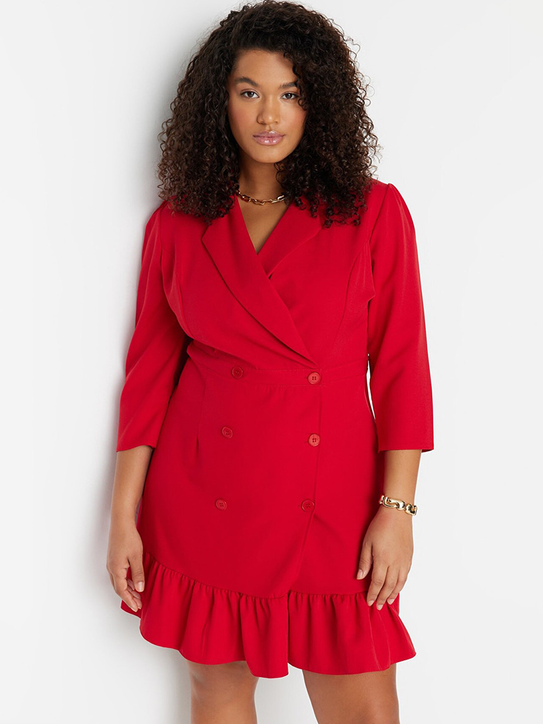 Trendyol Lapel Collar Above Knee Wrap Dress