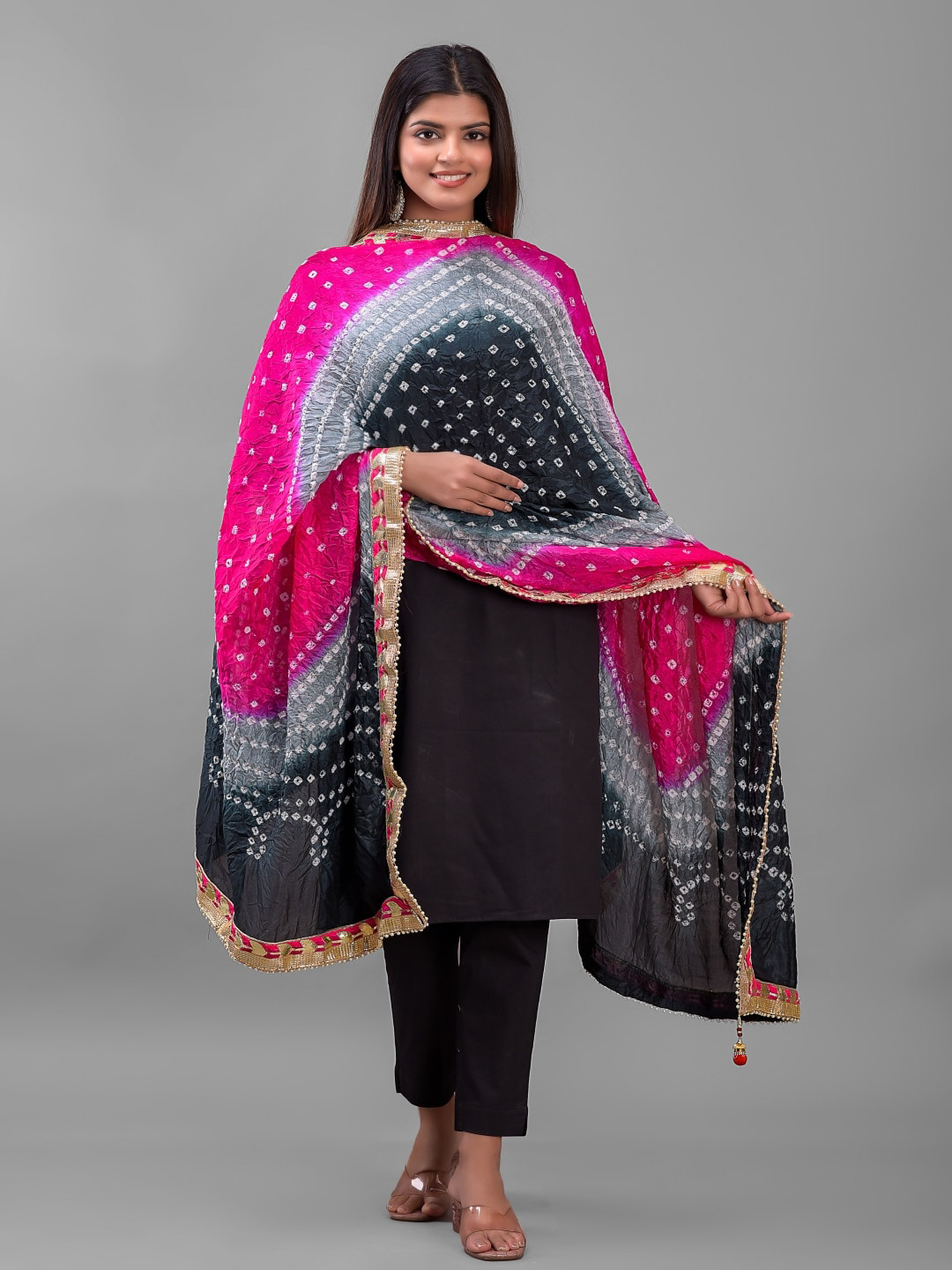 Apratim  Art Silk Bandhani Dupatta with Gotta Patti