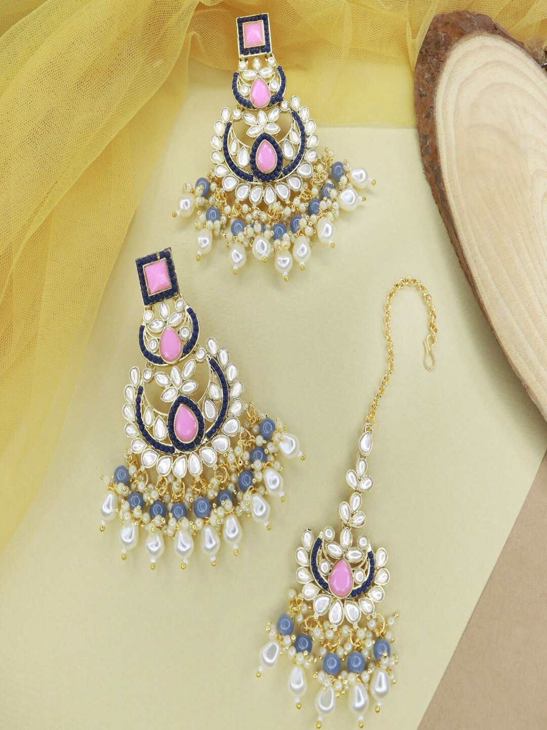 I Jewels Gold-Plated Kundan & Studded Chandbali Jewellery Set