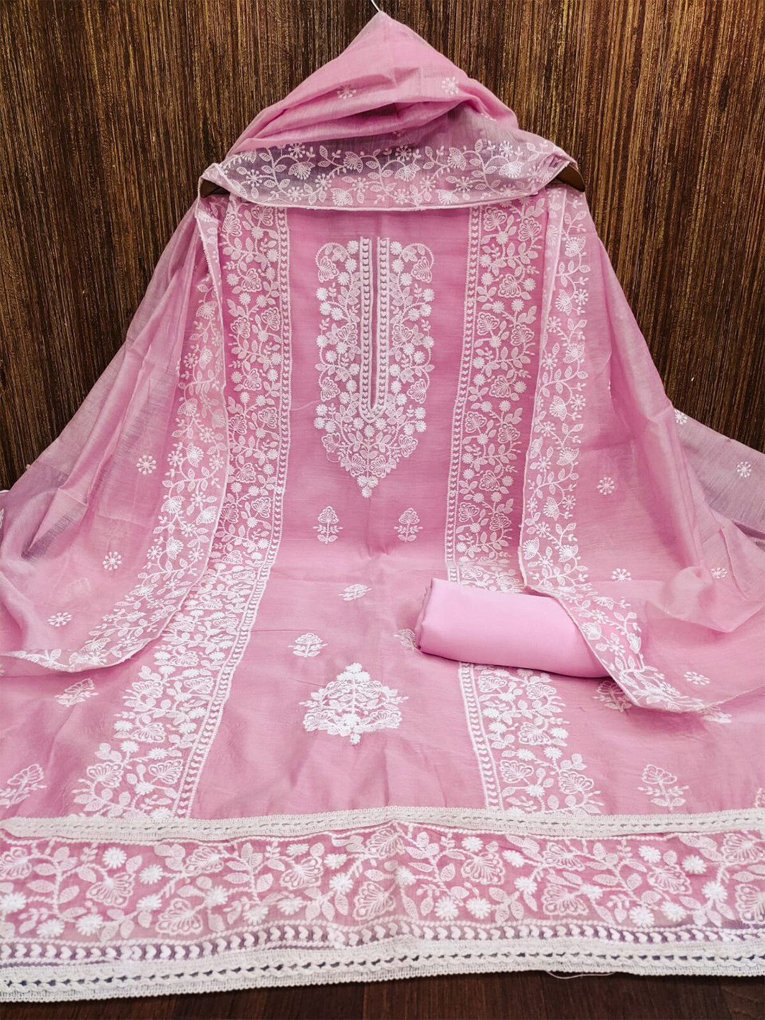 KALINI Embroidered Art Silk Unstitched Dress Material