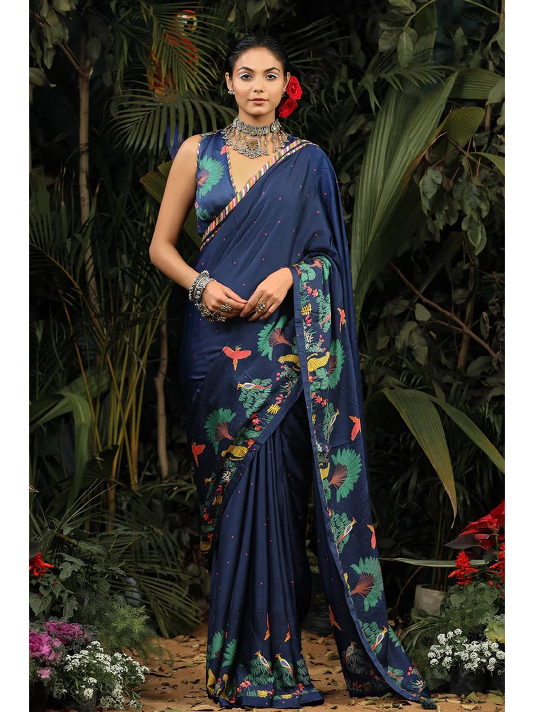 Baise Gaba Blue & Green Satin Saree