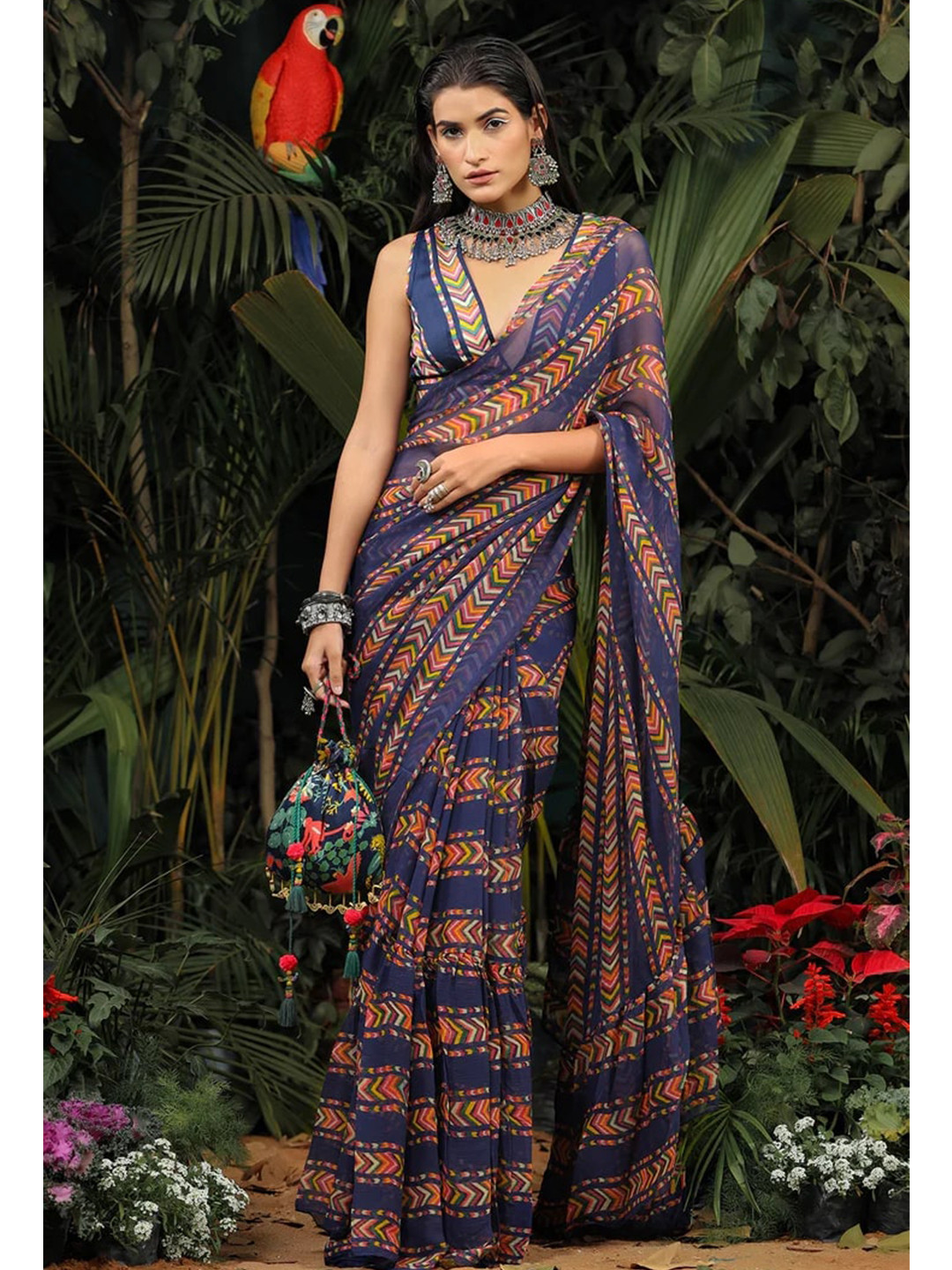 Baise Gaba Blue & Yellow Ethnic Motifs Saree