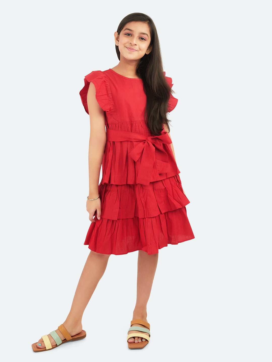 Olele Red Ruffle Layered Dress