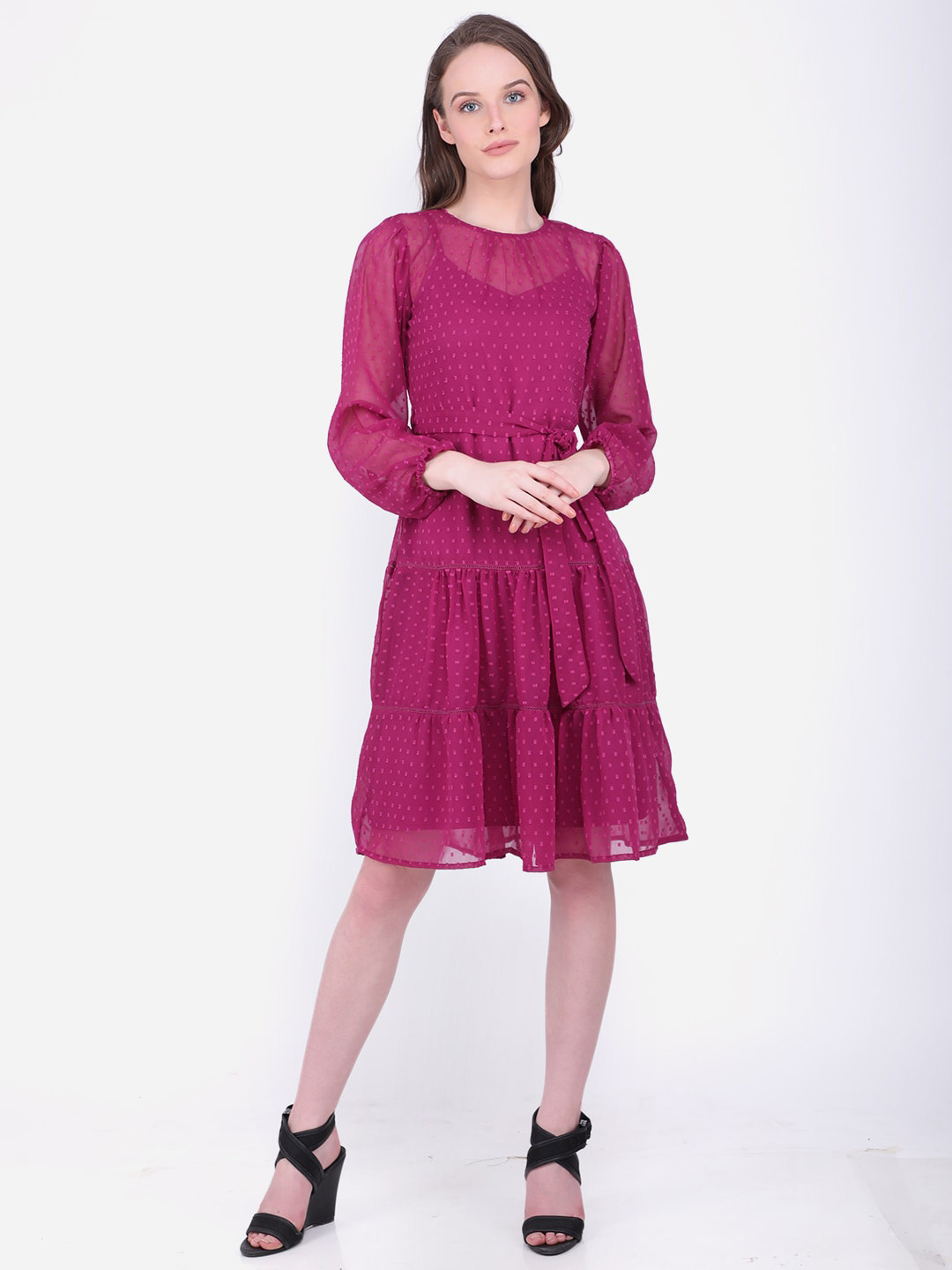 MARC LOUIS Round Neck Georgette Dress