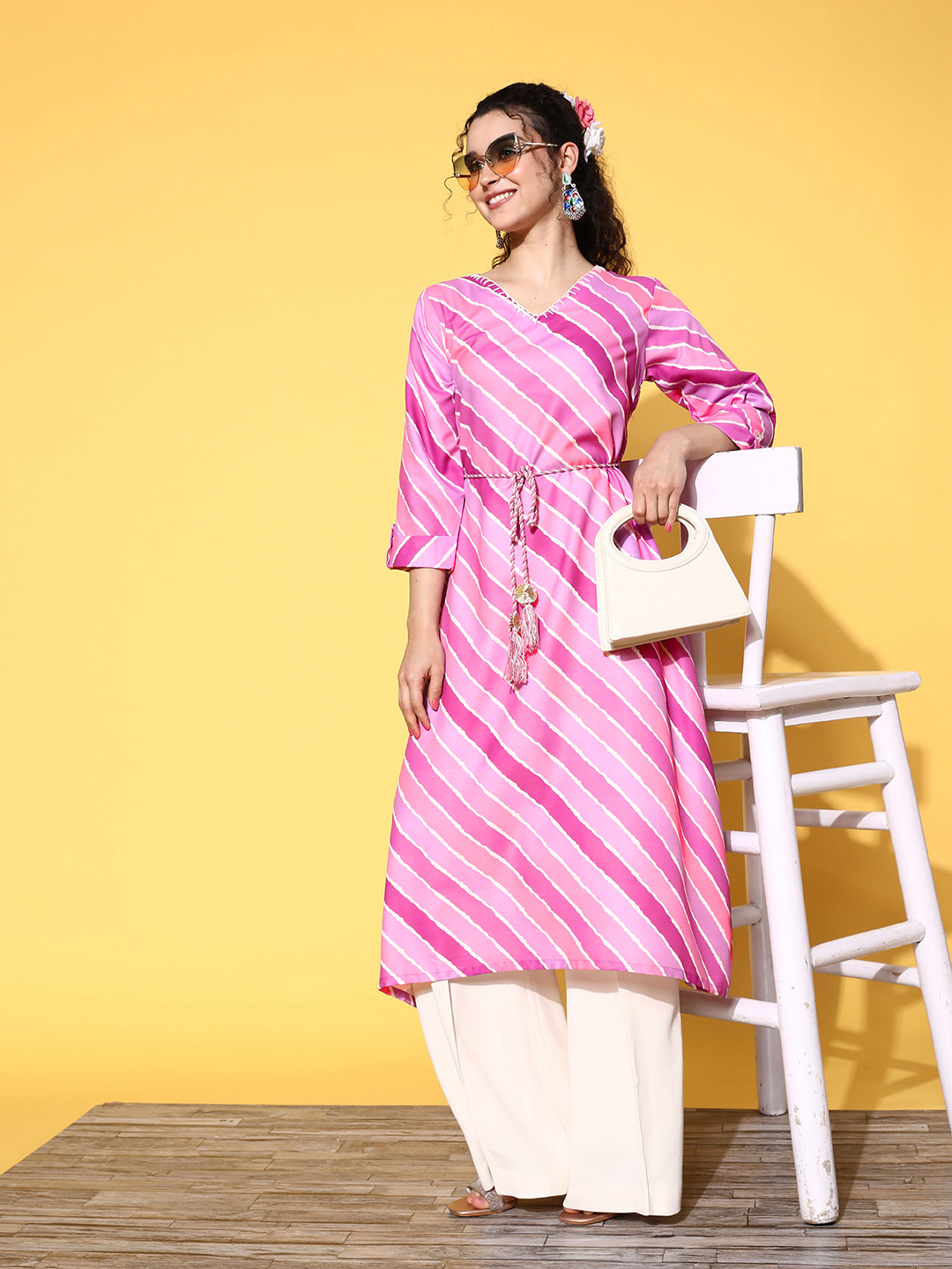 Varanga Women Teal & Gold-Toned Ethnic Motifs Printed Thread Work Indie Prints Kurta