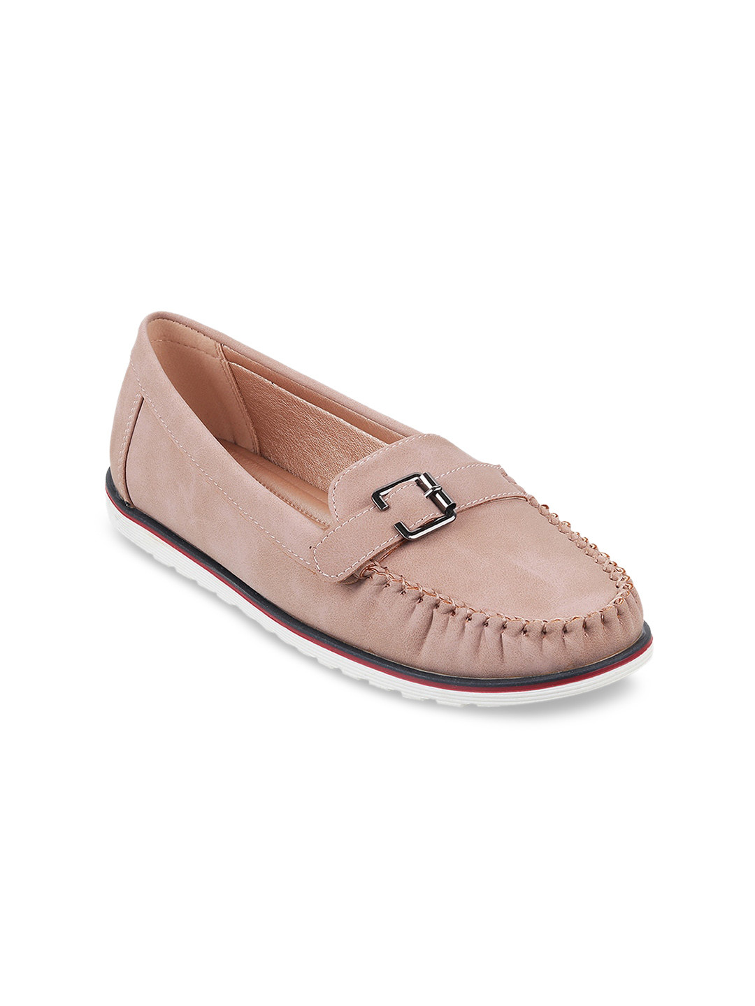 Metro Women Peach-Coloured Loafers with Buckles