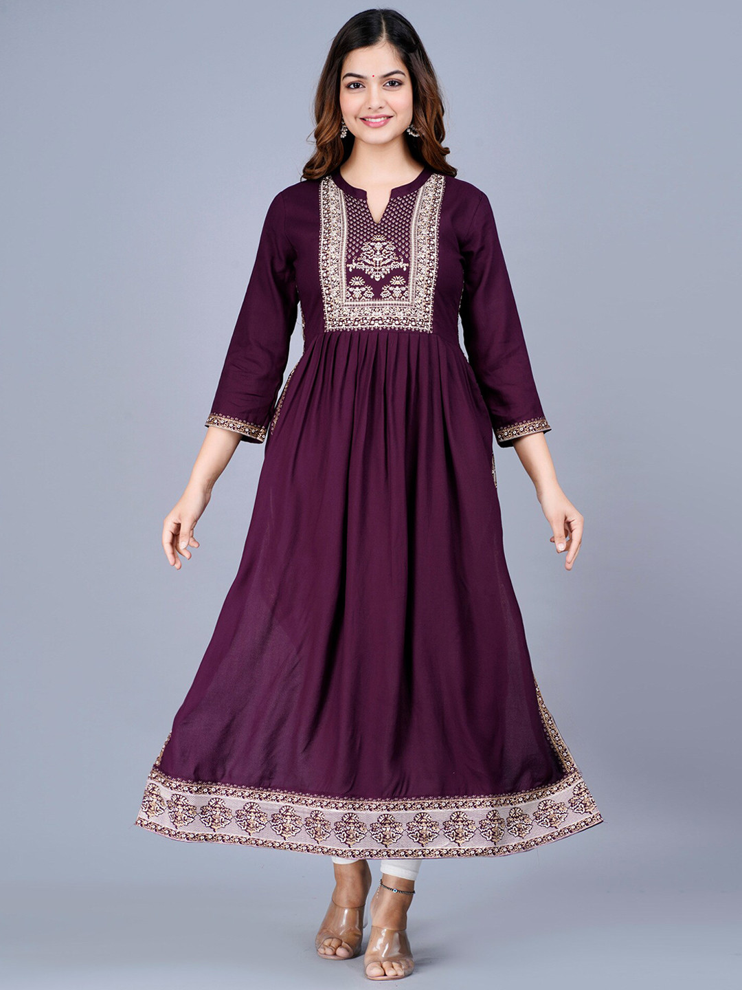 KALINI Women Floral Printed Yoke Design Side Slit Kurta