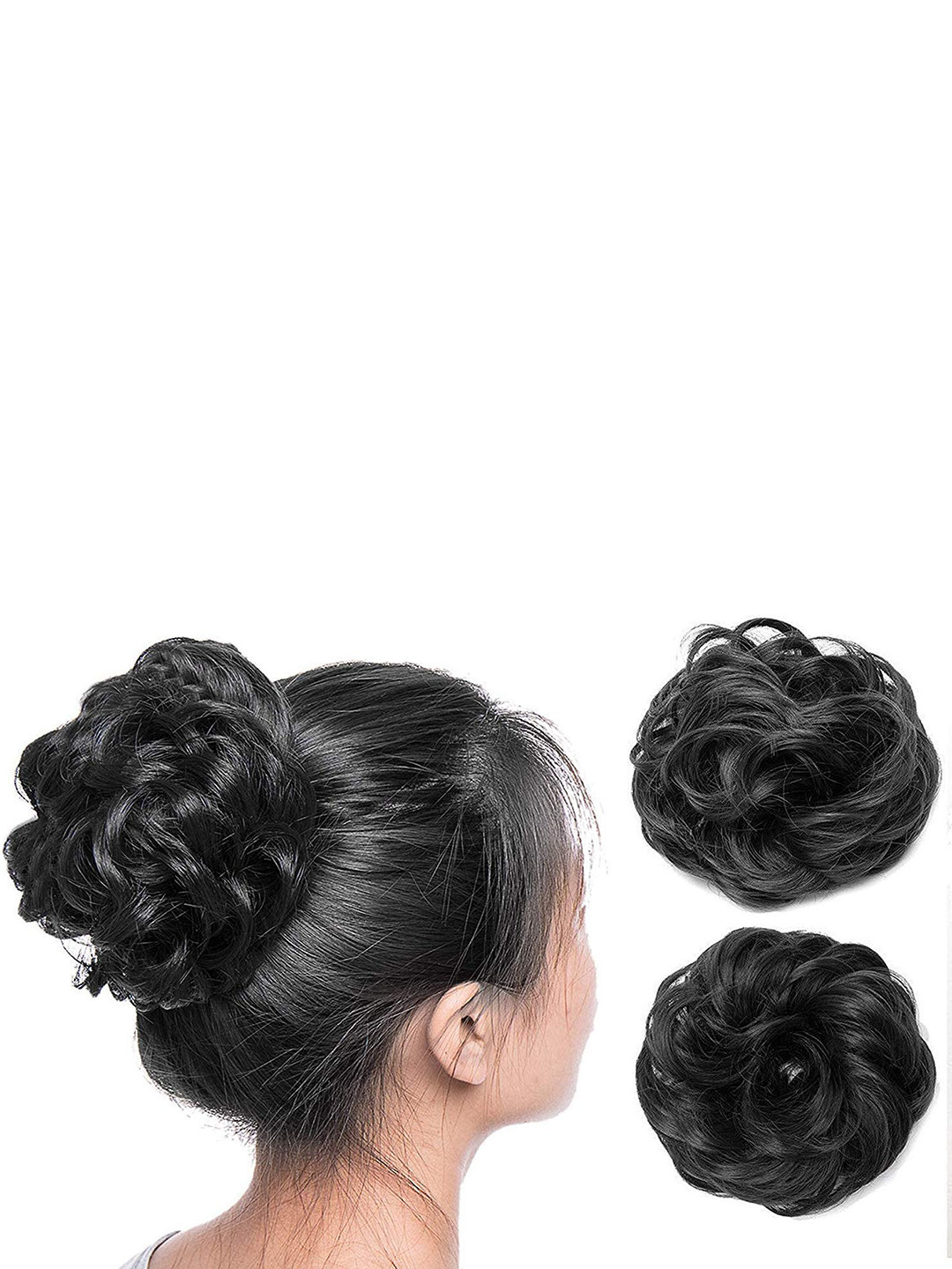 CHANDERKASH Synthetic Nylon Messy Hair Bun Extensions Scrunchies - Black