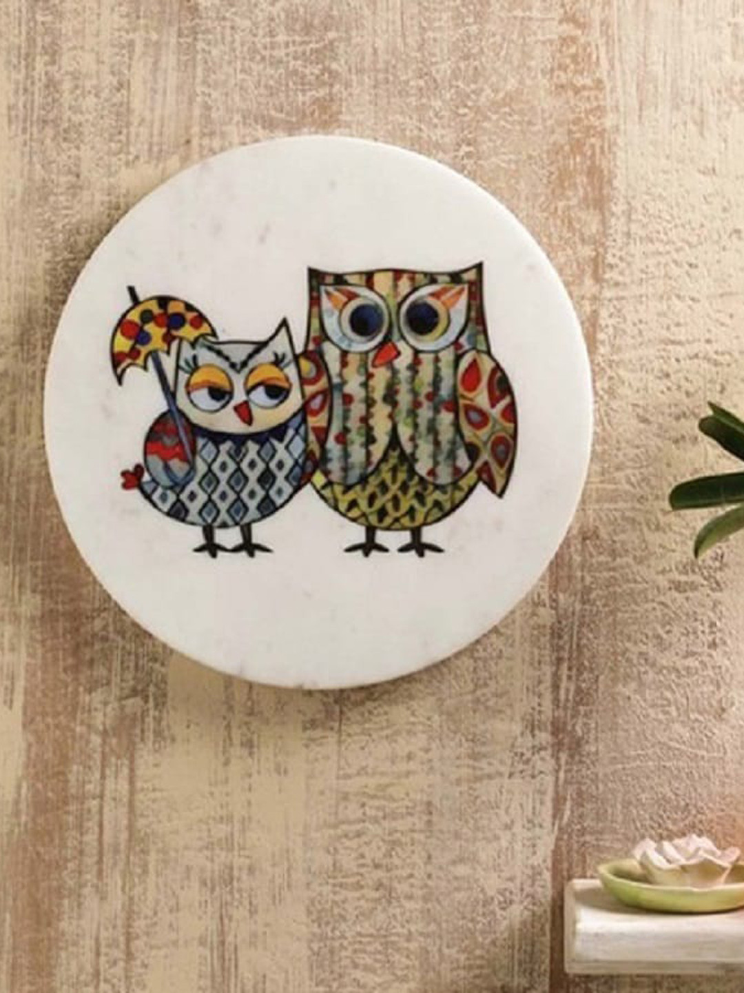 POSH-N-PLUSH White & Yellow Owlsome Printed Framed Wall Art