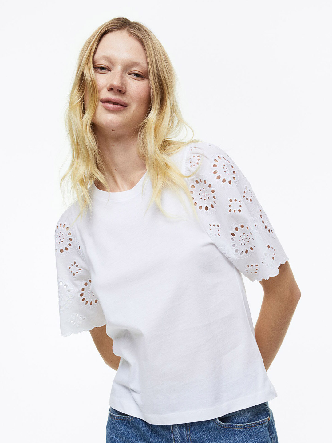 H&M Women Broderie Anglaise T-Shirt