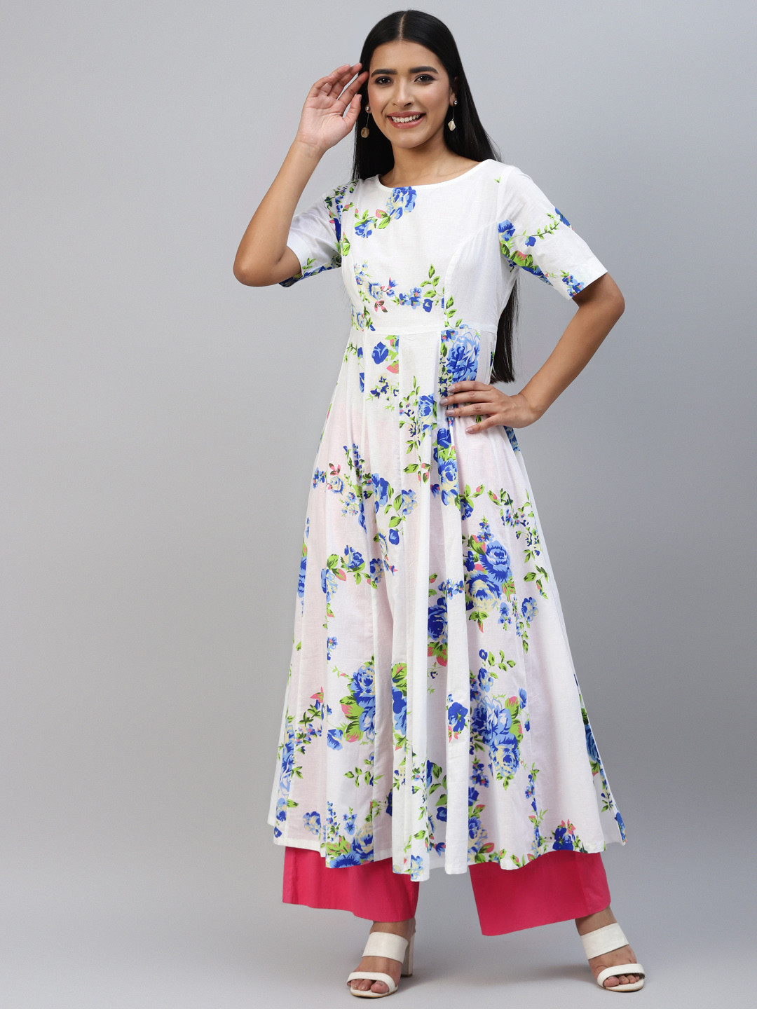 Poshak Hub Women Floral Printed Cotton Anarkali Kurta