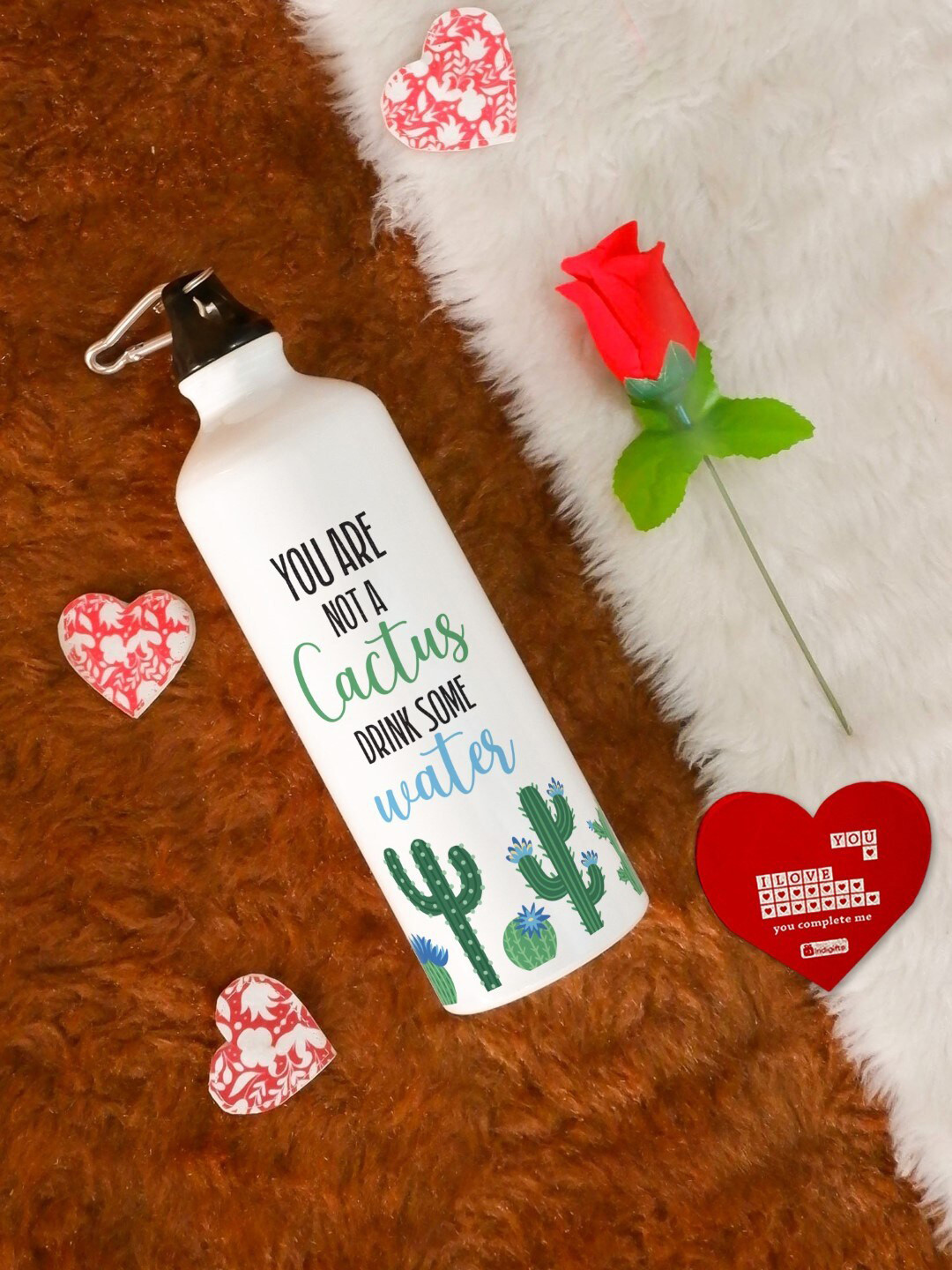Indigifts Valentine Gift Box Water Bottle With Rose & Greeting