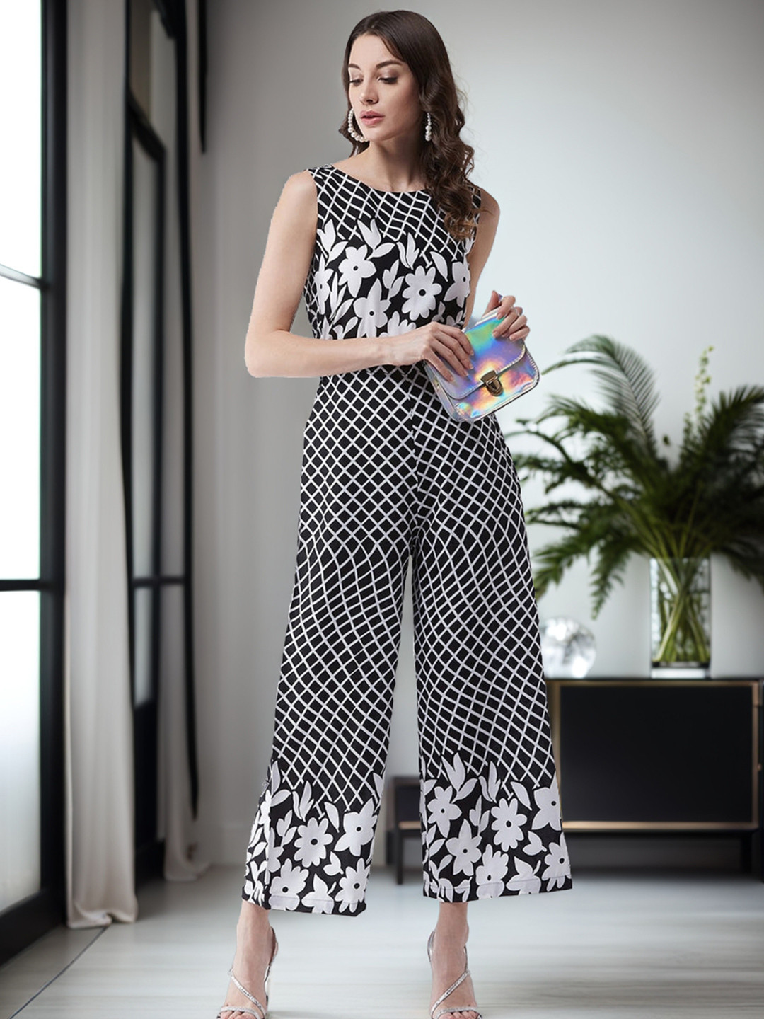 Pannkh Floral Printed Monocromatic Cotton Basic Jumpsuit