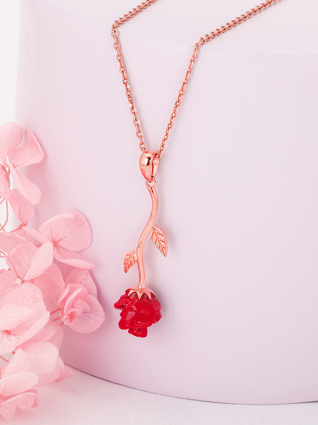 GIVA 925 Sterling Silver Rose Gold-Plated Rose Pendant With Link Chain