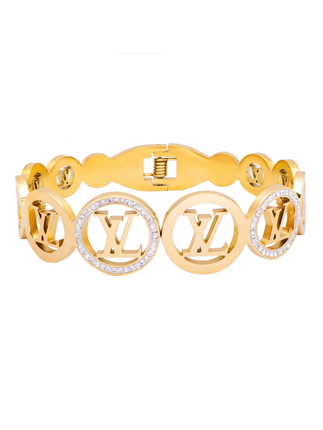 Moon Dust Women Gold-Plated CZ and Crystal Studded Bangle-Style Bracelet