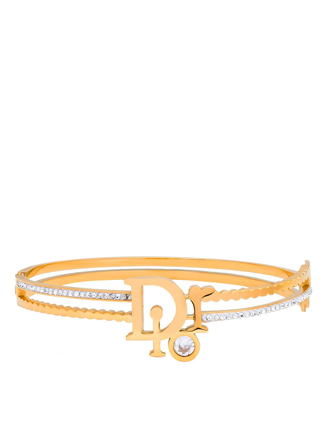 Moon Dust Women Gold-Plated CZ and Crystal Studded Kada Bracelet