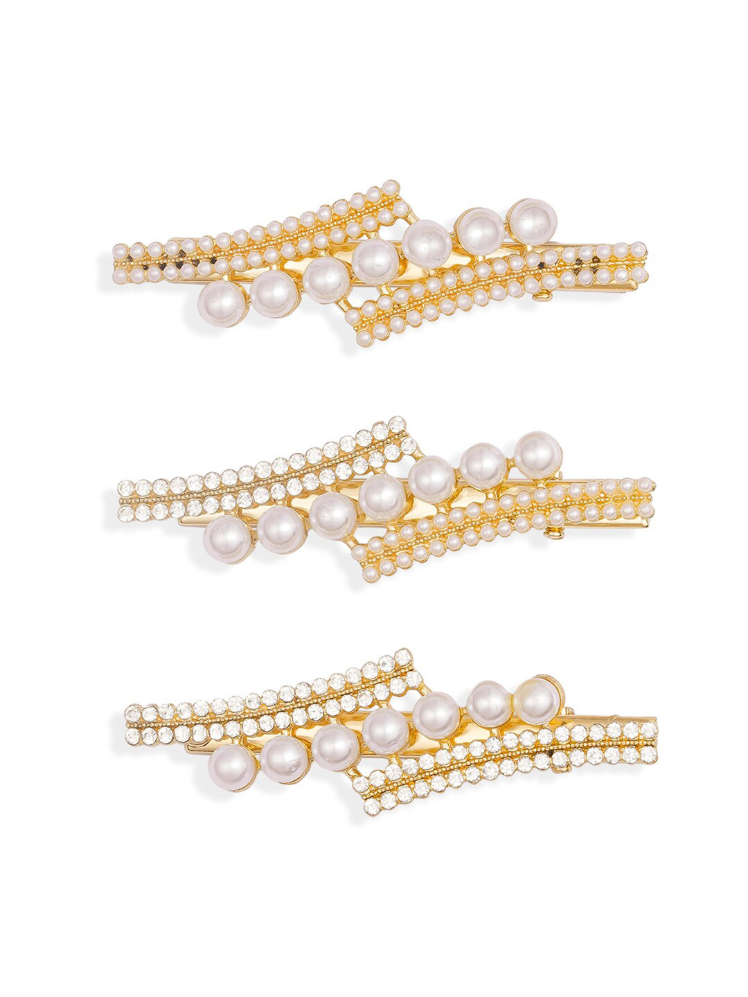 HAIR DRAMA CO. Women Set of 3 Pearls & Crystals Embellished Hair Pins
