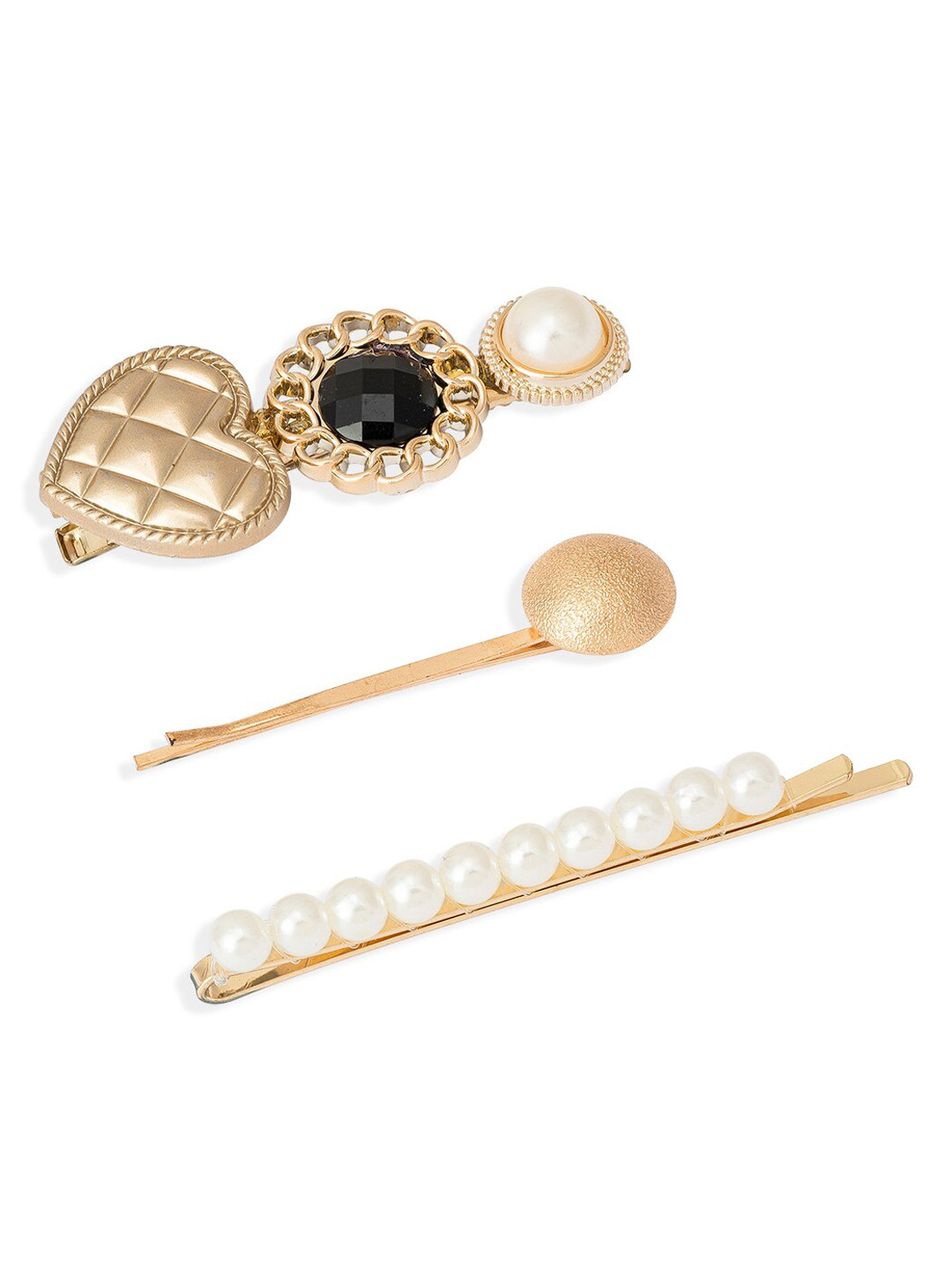 HAIR DRAMA CO. Women Set of 2 Pearls & Crystals Embellished Heart Hair Pins