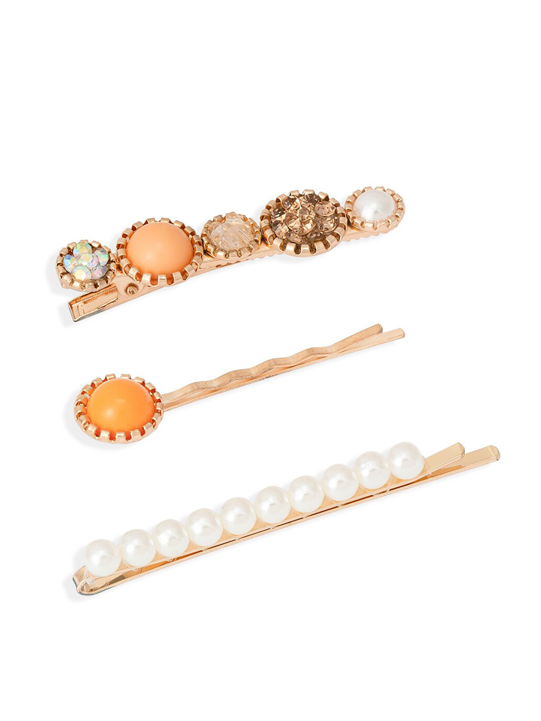 HAIR DRAMA CO. Women Set of 3 Pearls & Crystal Beaded Hair Pins & Clips