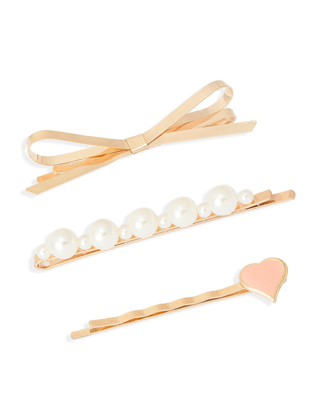 HAIR DRAMA CO. Women Set of 3 Pearl Embellished Bow Style Hair Pins