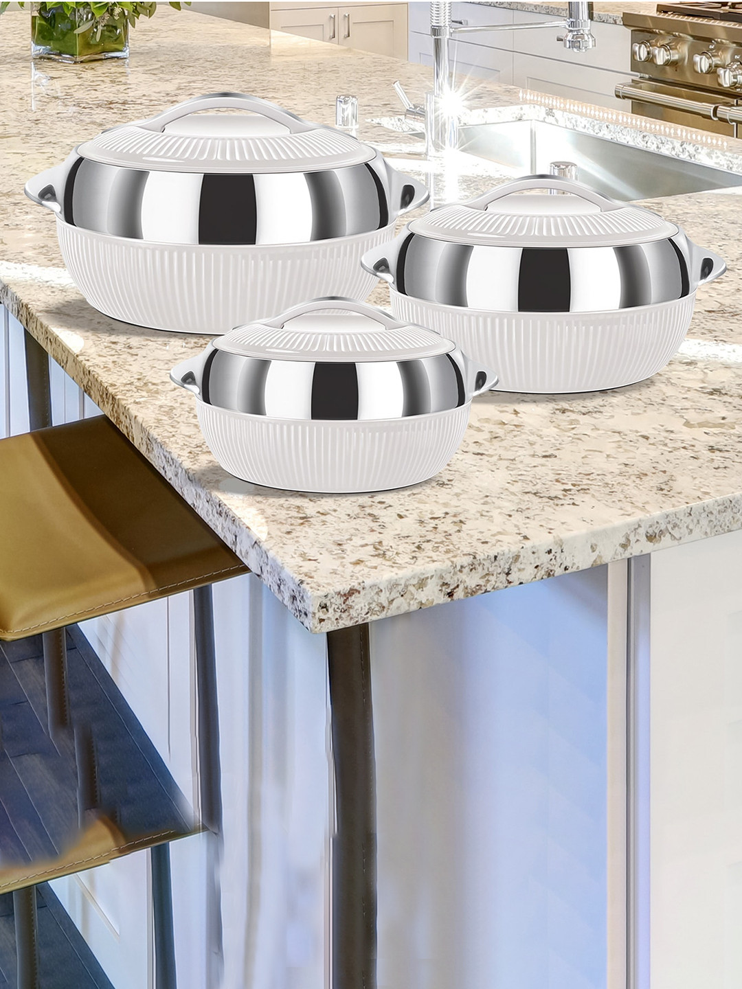 Milton Fiesta 3 Pcs White Junior Stainless Steel Casserole 480 ml 780 ml 1.26 L