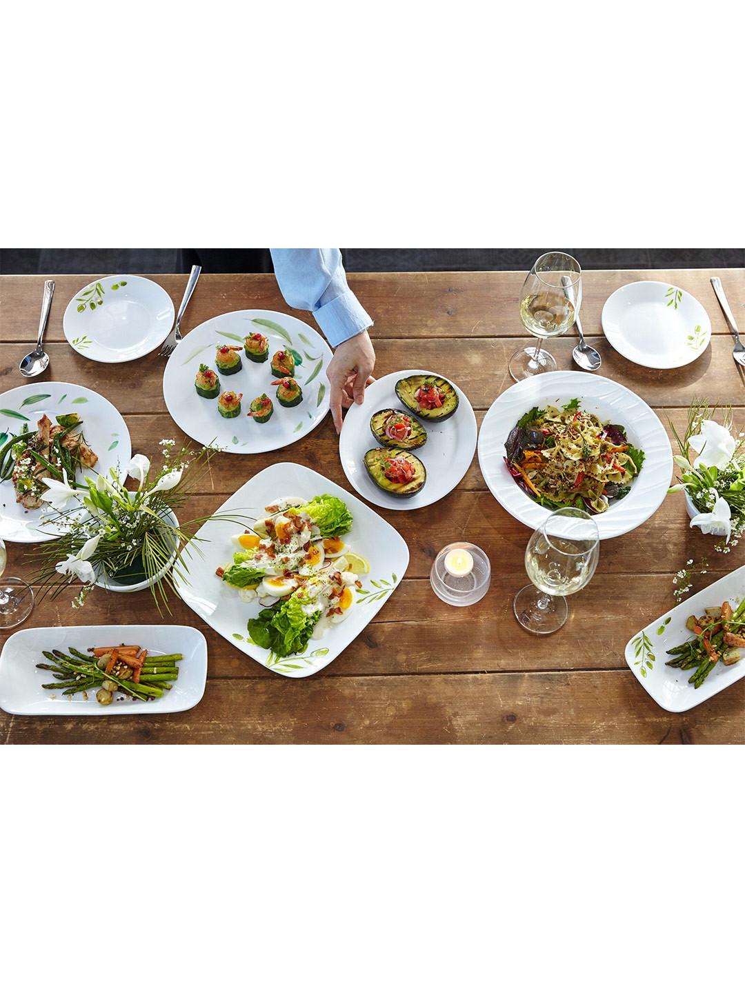 Corelle Asia Collection White & Green 3 Piece Printed Vitrelle Glass Bowls 532 ml Each